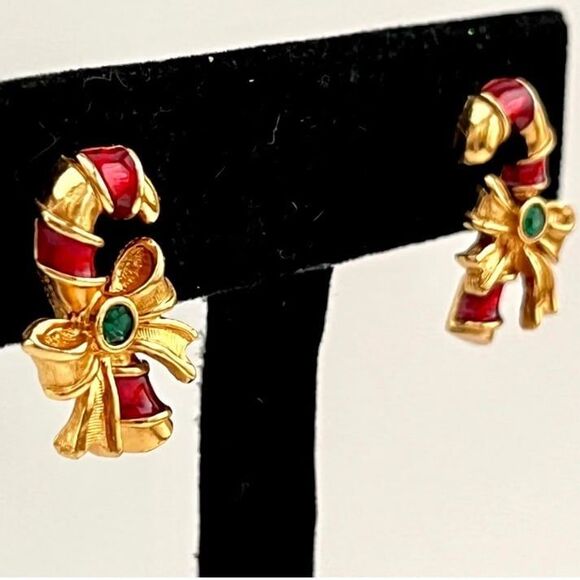 Candy Cane Christmas Earrings Vintage - Picture 8 of 12